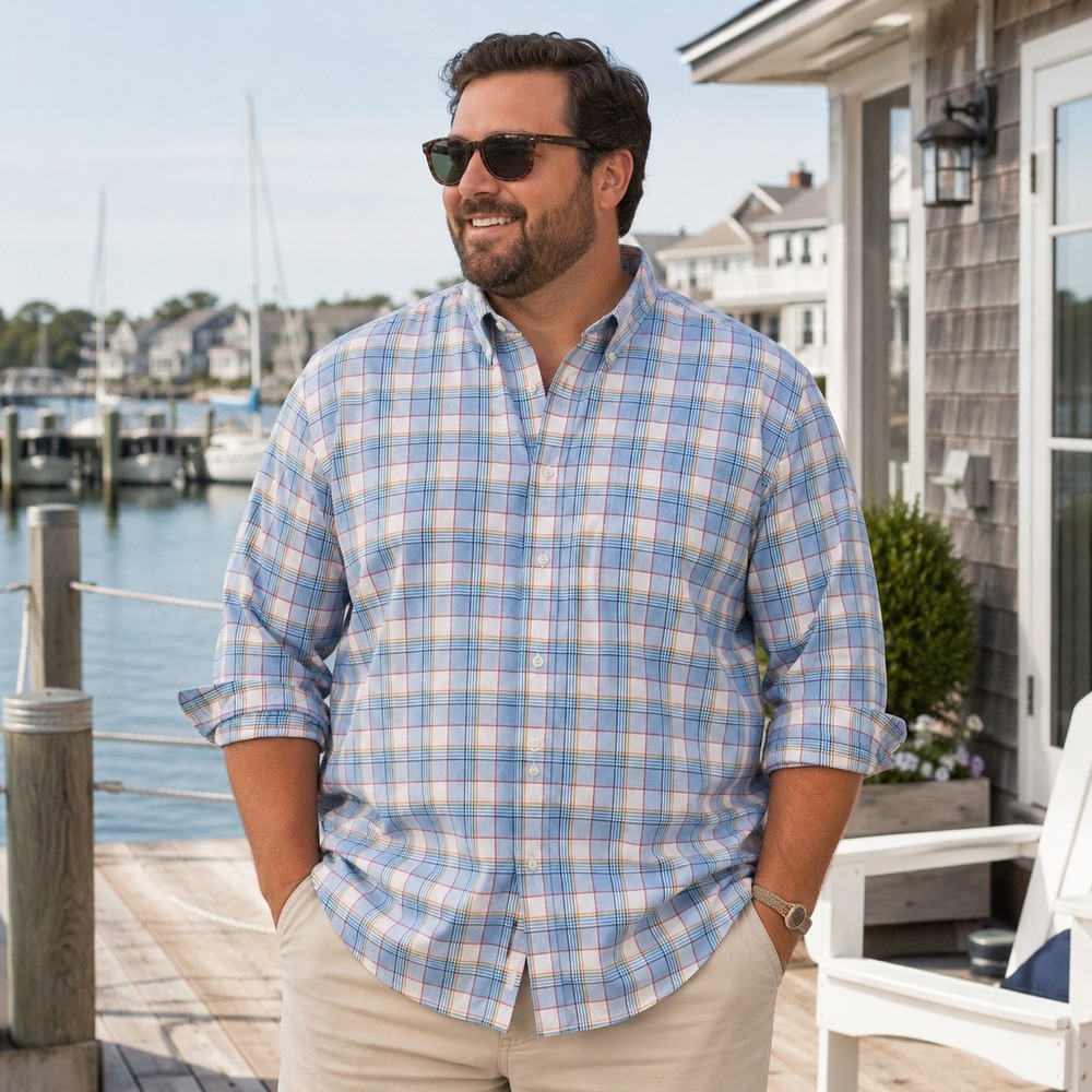 Peter Millar Button Front Plaid Shirt Blue Long Sleeve Coastal Prep Men's XXL